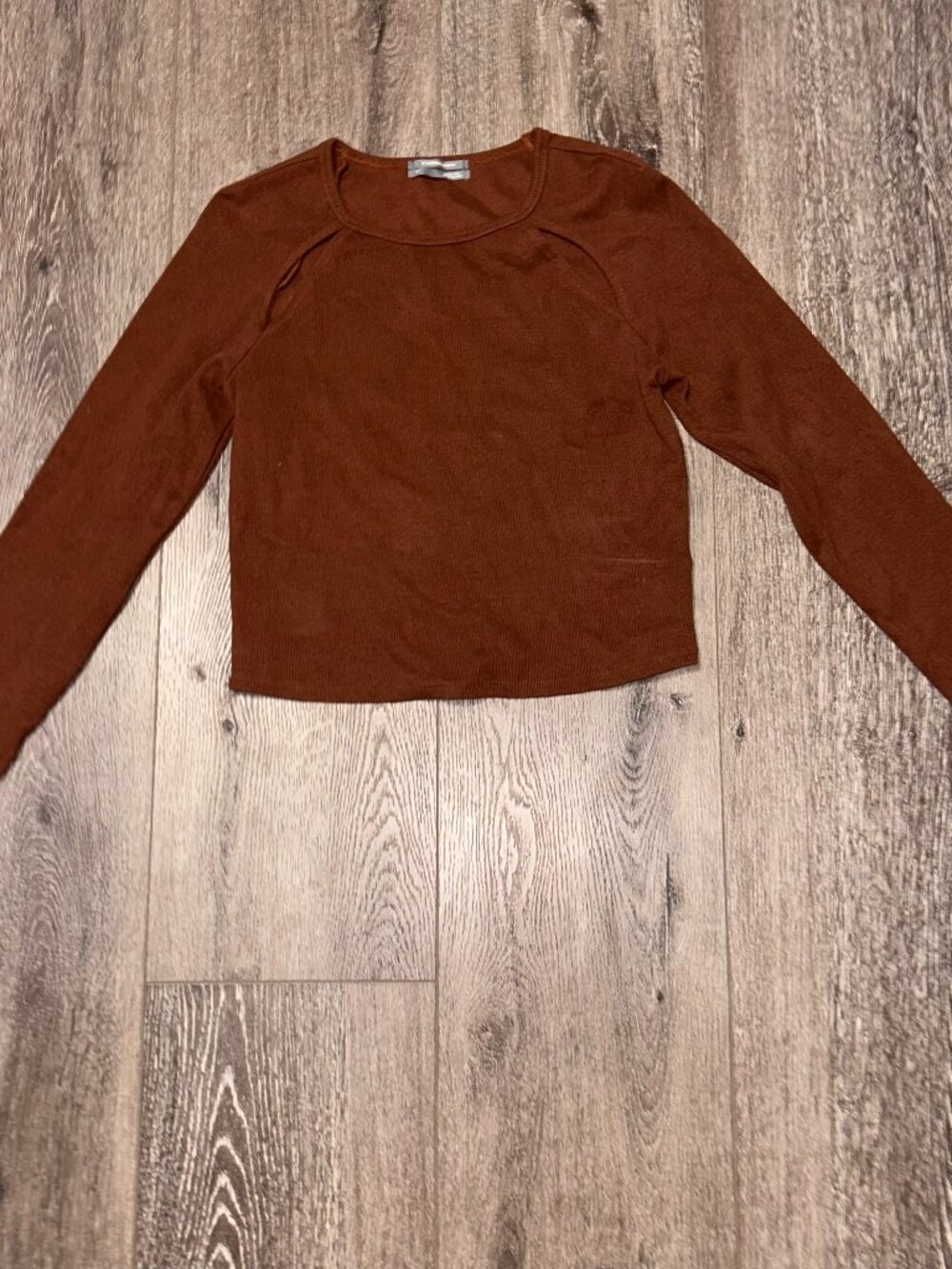 Anthropologie Womens Small Brown Long Sleeve Ribbed Knit Top